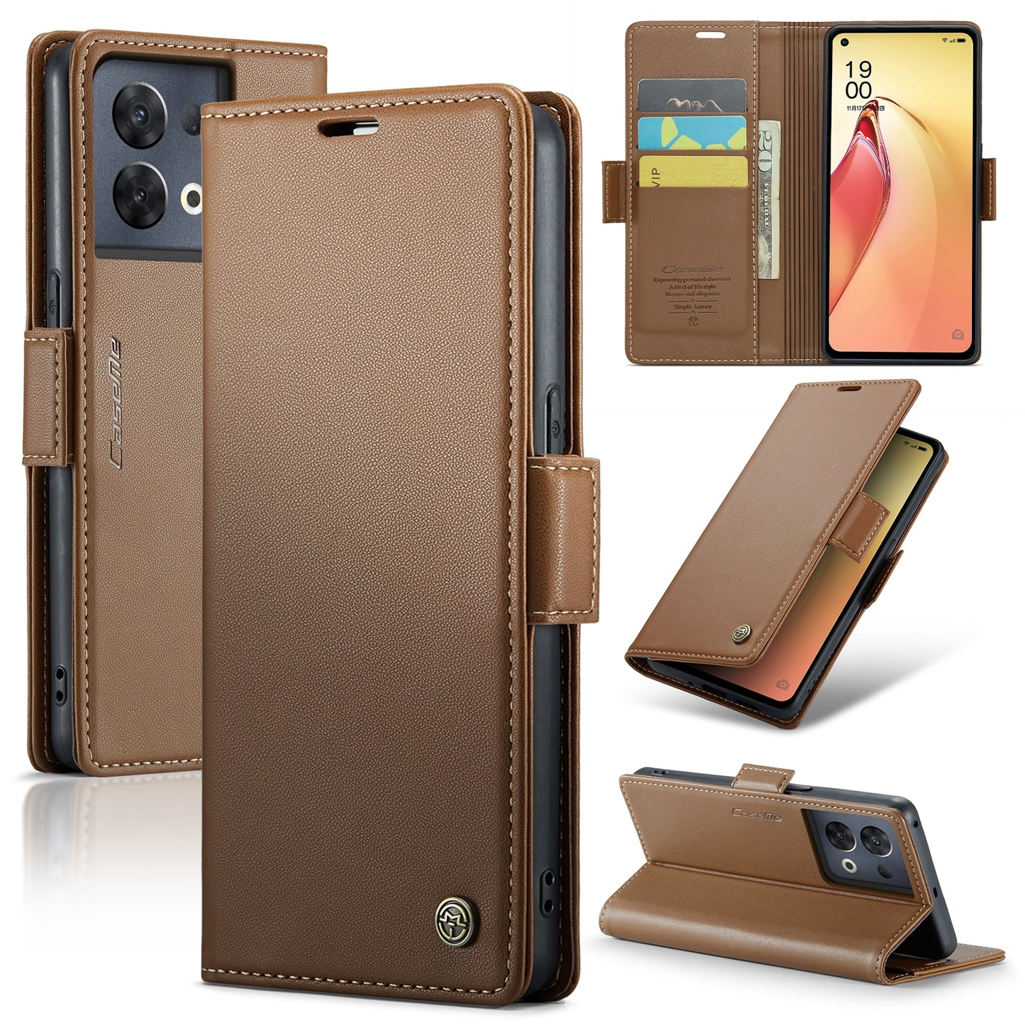 OPPO Reno8 Pro 5G Global Leather Wallet Case - RFID Blocking, Stand Function, Card Slots