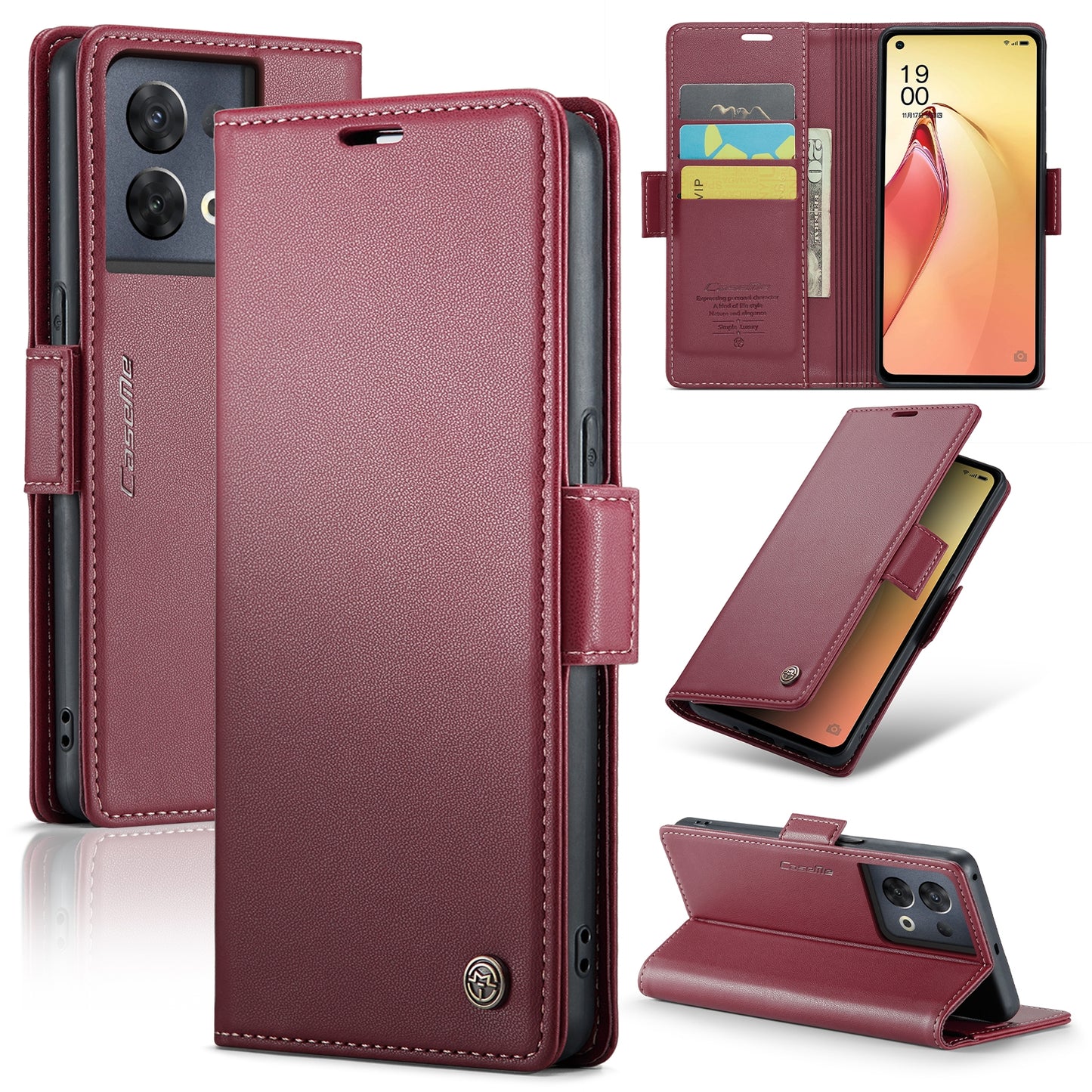 OPPO Reno8 Pro 5G Global Leather Wallet Case - RFID Blocking, Stand Function, Card Slots