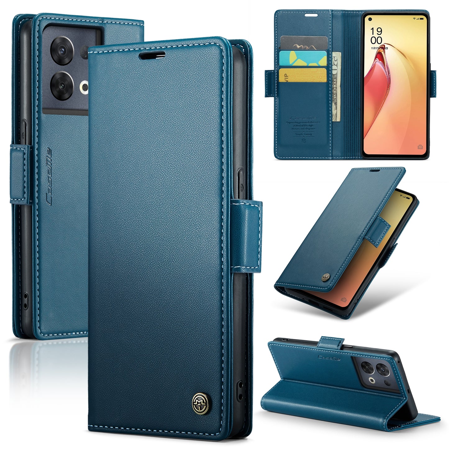 OPPO Reno8 Pro 5G Global Leather Wallet Case - RFID Blocking, Stand Function, Card Slots