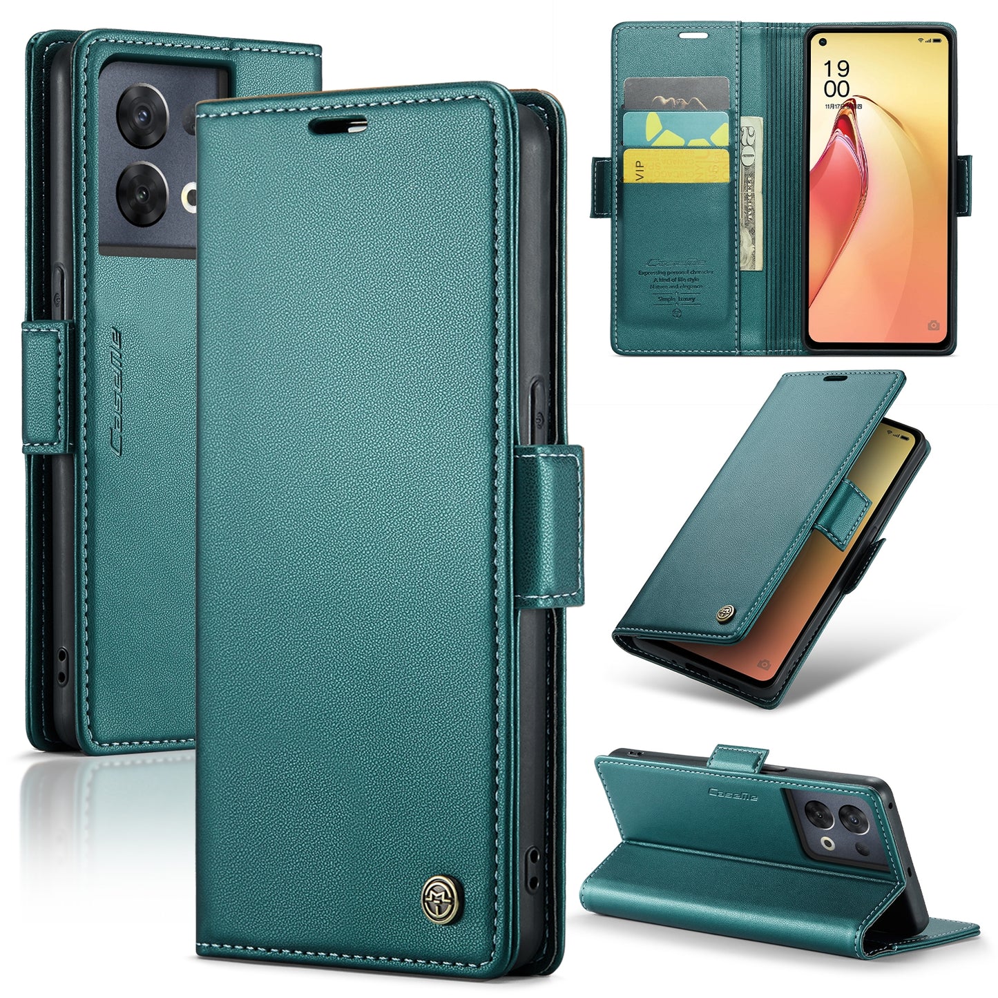 OPPO Reno8 Pro 5G Global Leather Wallet Case - RFID Blocking, Stand Function, Card Slots