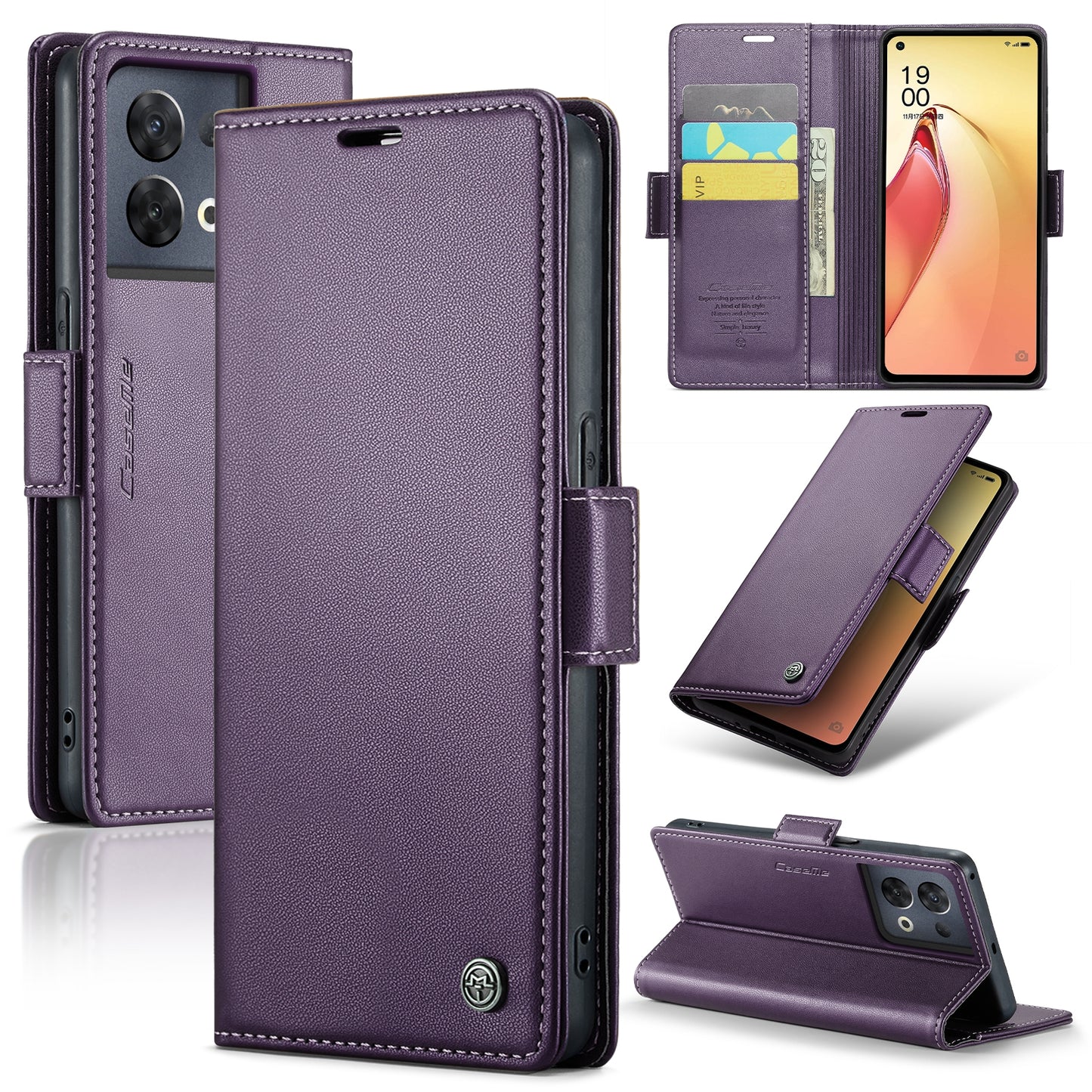 OPPO Reno8 Pro 5G Global Leather Wallet Case - RFID Blocking, Stand Function, Card Slots