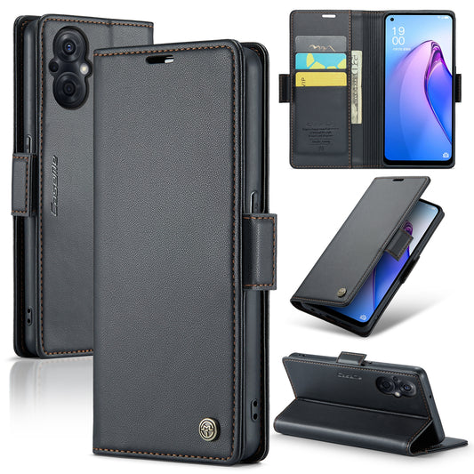 OPPO Reno7 Z Global Leather Wallet Case - RFID Blocking, Stand Function, Card Slots