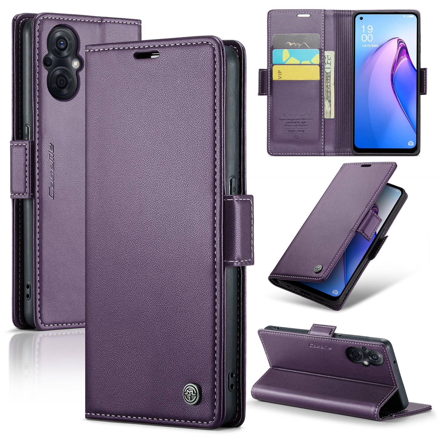 OPPO Reno7 Lite Global Leather Wallet Case - RFID Blocking, Stand Function, Card Slots