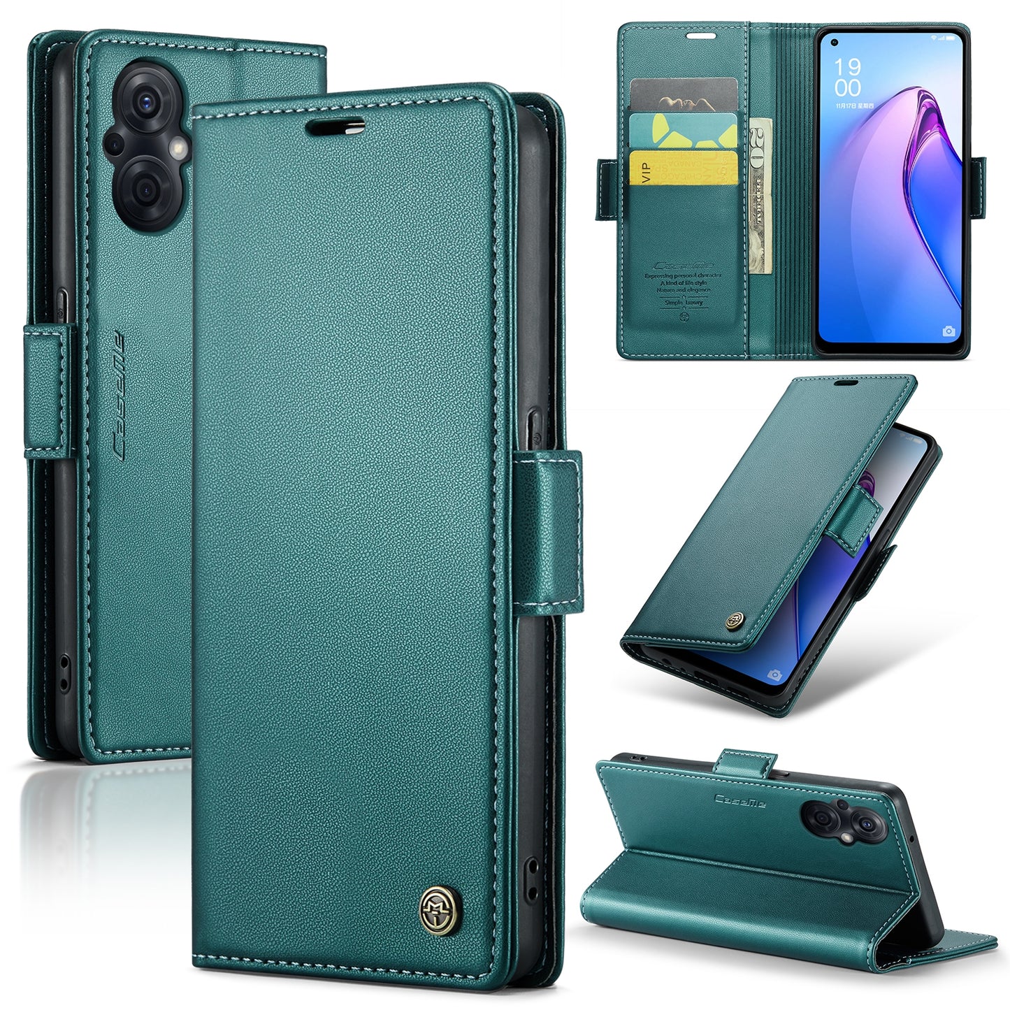 OPPO Reno8 Lite Global Leather Wallet Case - RFID Blocking, Stand Function, Card Slots