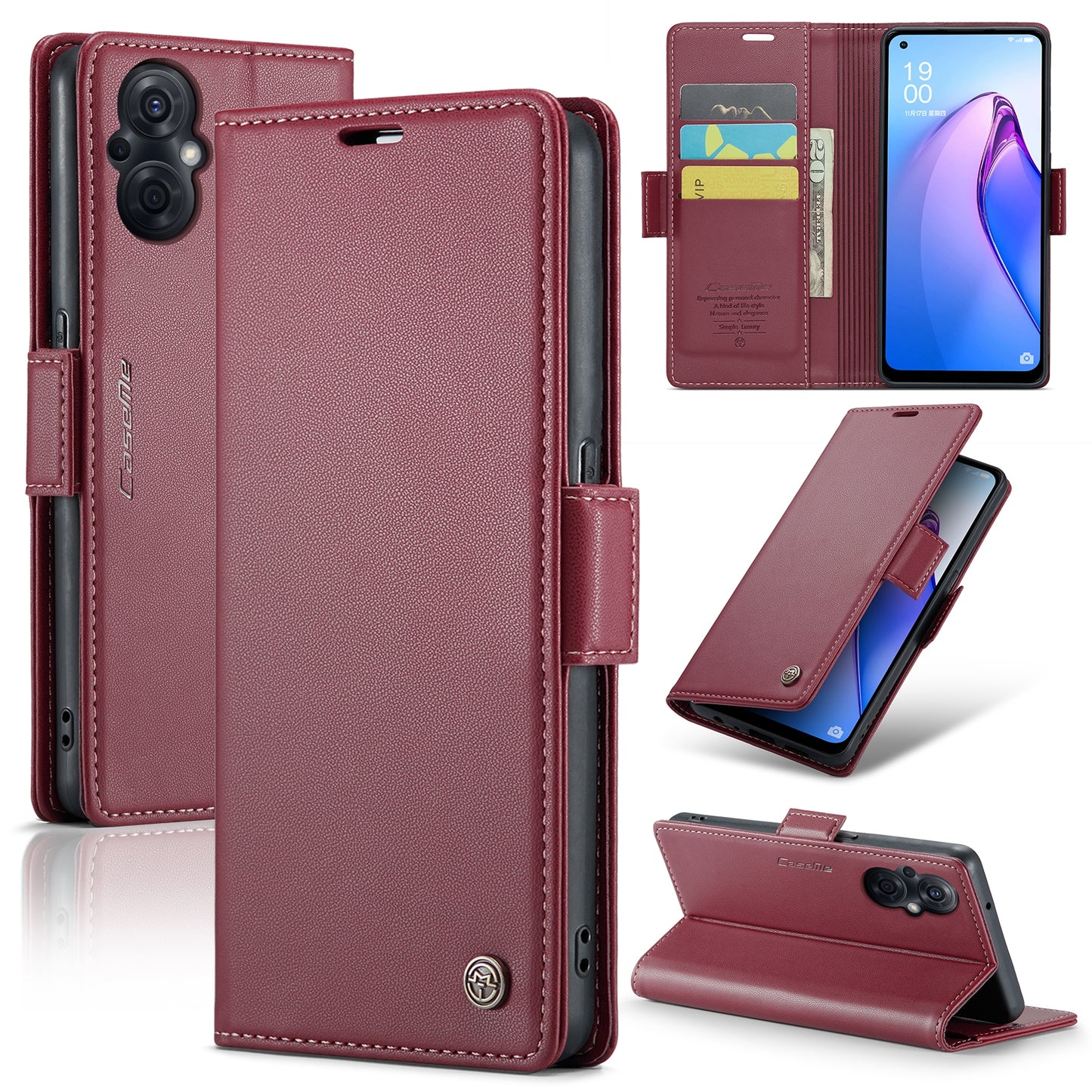 OPPO F21 Pro 5G Global Leather Wallet Case - RFID Blocking, Stand Function, Card Slots