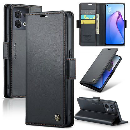 OPPO Reno8 5G Global Leather Wallet Case - RFID Blocking, Stand Function, Card Slots