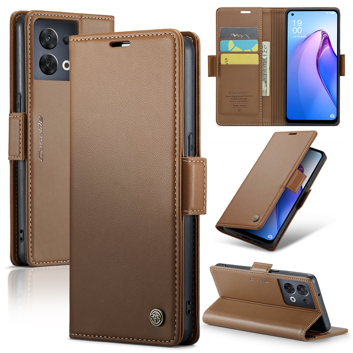 OPPO Reno8 5G Global Leather Wallet Case - RFID Blocking, Stand Function, Card Slots