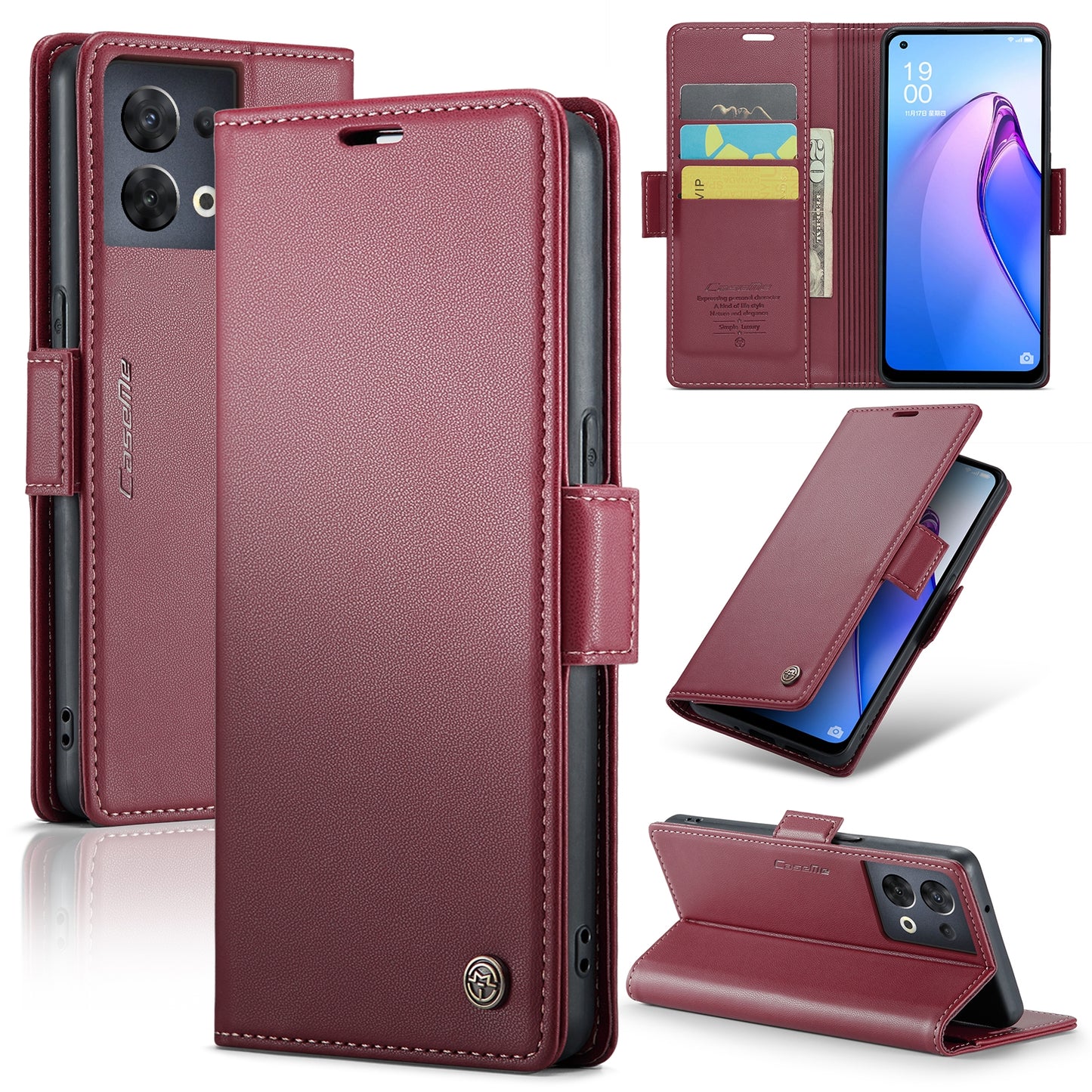 OPPO Reno8 5G Global Leather Wallet Case - RFID Blocking, Stand Function, Card Slots