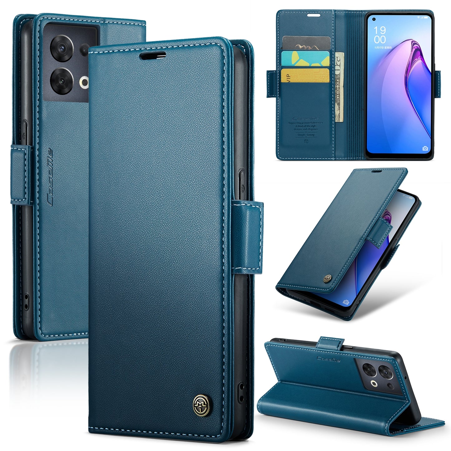 OPPO Reno8 5G Global Leather Wallet Case - RFID Blocking, Stand Function, Card Slots