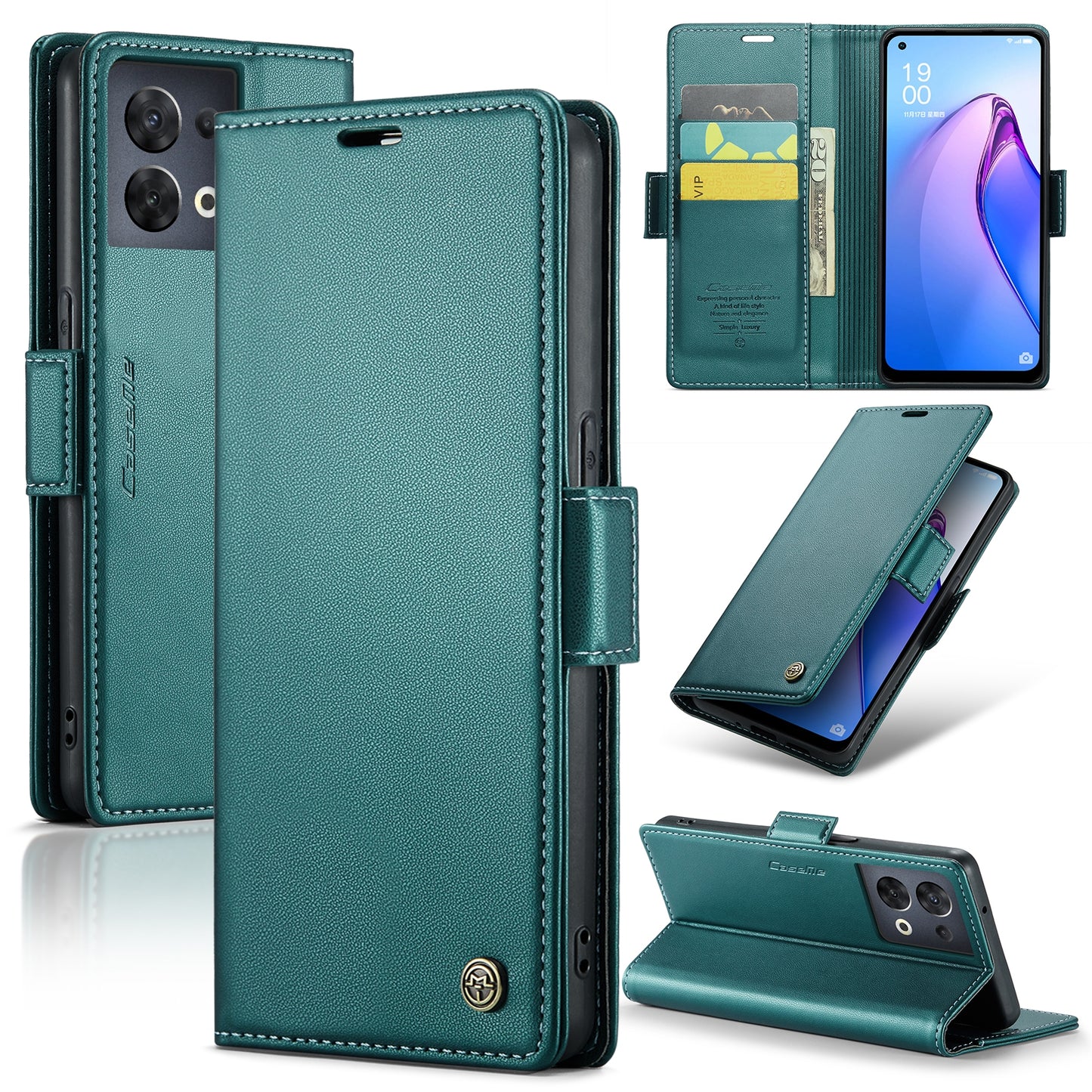 OPPO Reno8 5G Global Leather Wallet Case - RFID Blocking, Stand Function, Card Slots