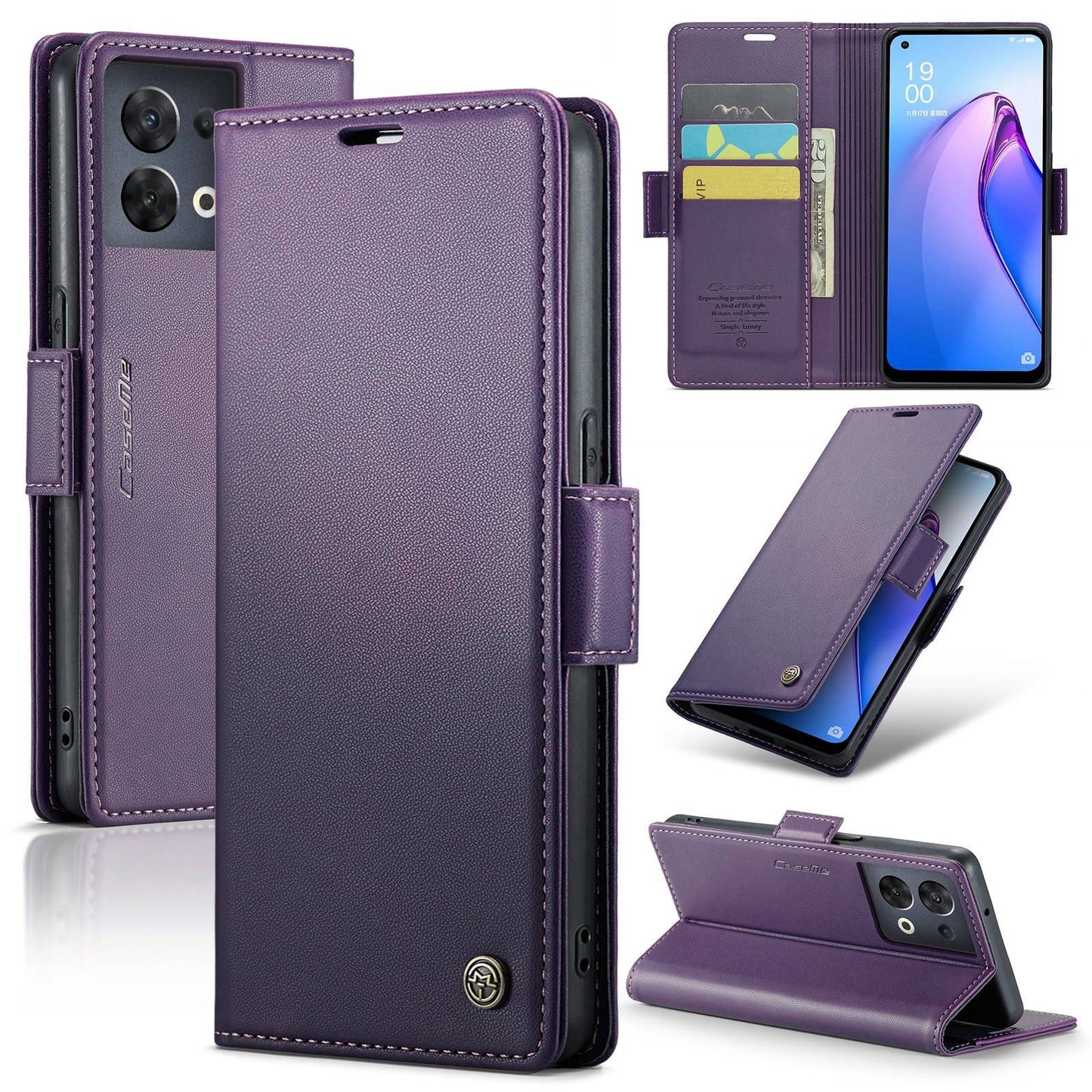 OPPO Reno8 5G Global Leather Wallet Case - RFID Blocking, Stand Function, Card Slots