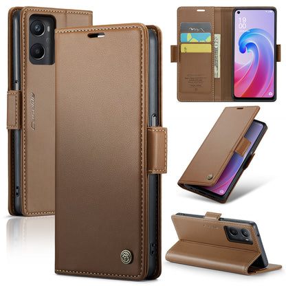 OPPO A96 4G Global Leather Wallet Case - RFID Blocking, Stand Function, Card Slots