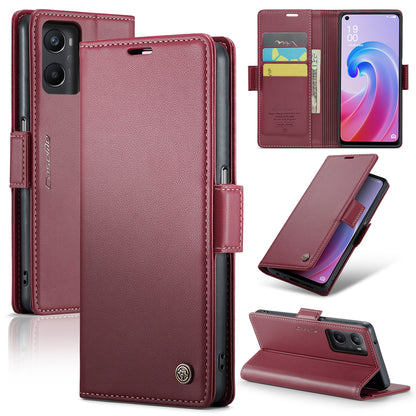 OPPO A76 4G Leather Wallet Case - RFID Blocking, Stand Function, Card Slots
