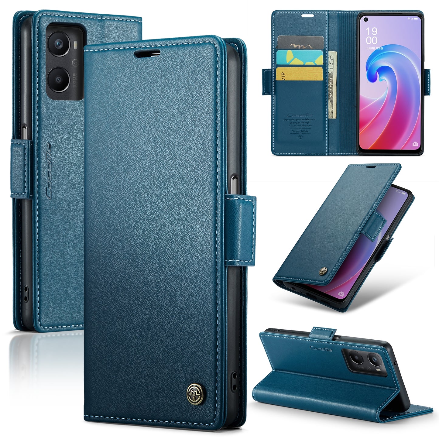 OPPO A96 4G Global Leather Wallet Case - RFID Blocking, Stand Function, Card Slots