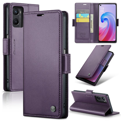 OPPO A96 4G Global Leather Wallet Case - RFID Blocking, Stand Function, Card Slots