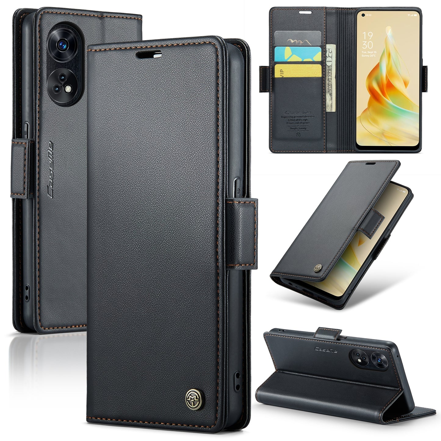 OPPO Reno8 T 4G Leather Wallet Case - RFID Blocking, Stand Function, Card Slots