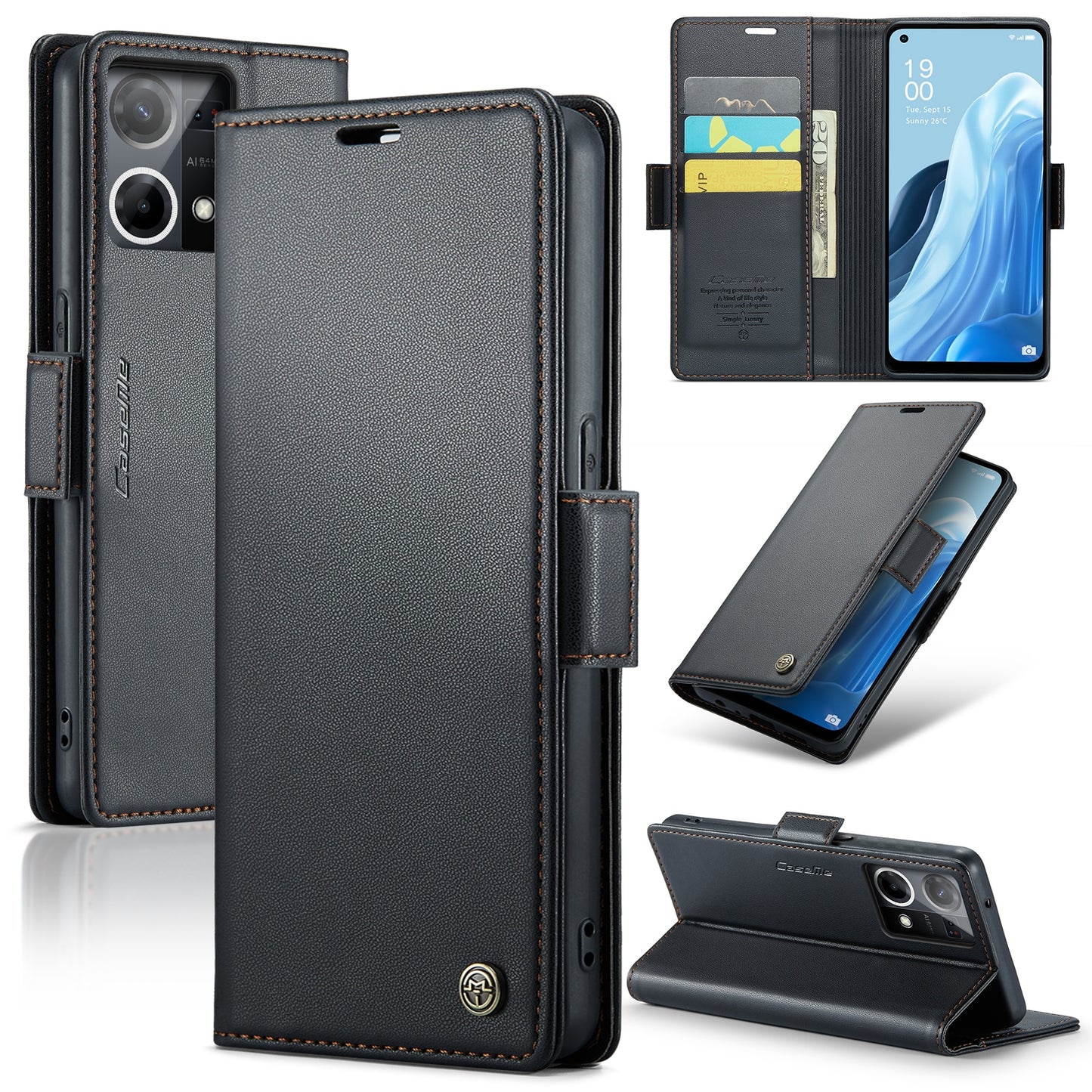 OPPO Reno8 4G Leather Wallet Case - RFID Blocking, Stand Function, Card Slots