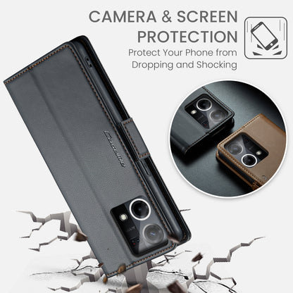 OPPO Reno7 4G Leather Wallet Case - RFID Blocking, Stand Function, Card Slots