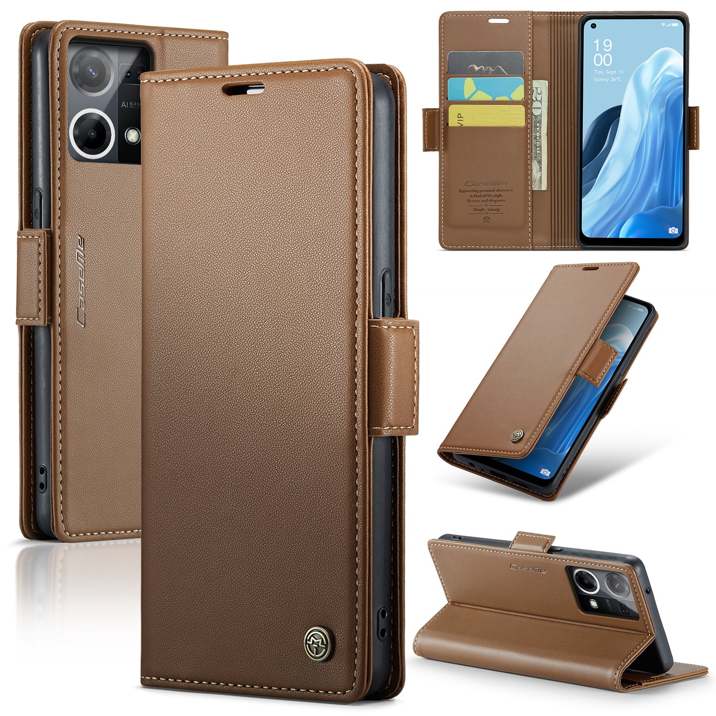 OPPO Reno7 4G Leather Wallet Case - RFID Blocking, Stand Function, Card Slots