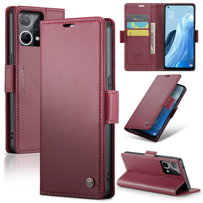 OPPO Reno7 4G Leather Wallet Case - RFID Blocking, Stand Function, Card Slots