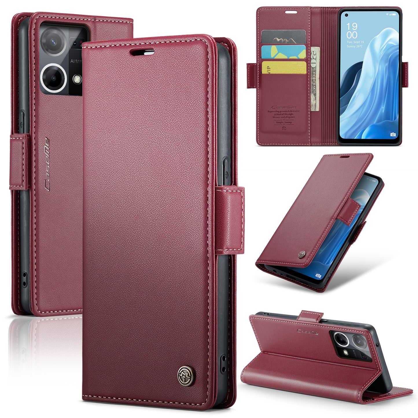 OPPO Reno8 4G Leather Wallet Case - RFID Blocking, Stand Function, Card Slots