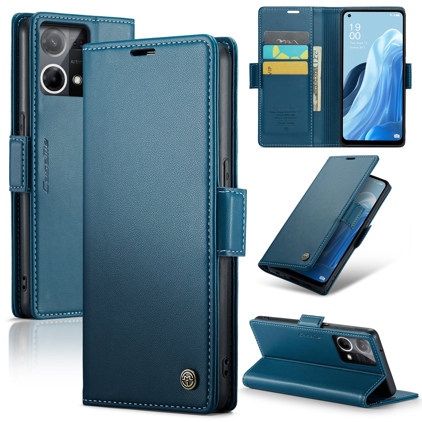 OPPO Reno7 4G Leather Wallet Case - RFID Blocking, Stand Function, Card Slots