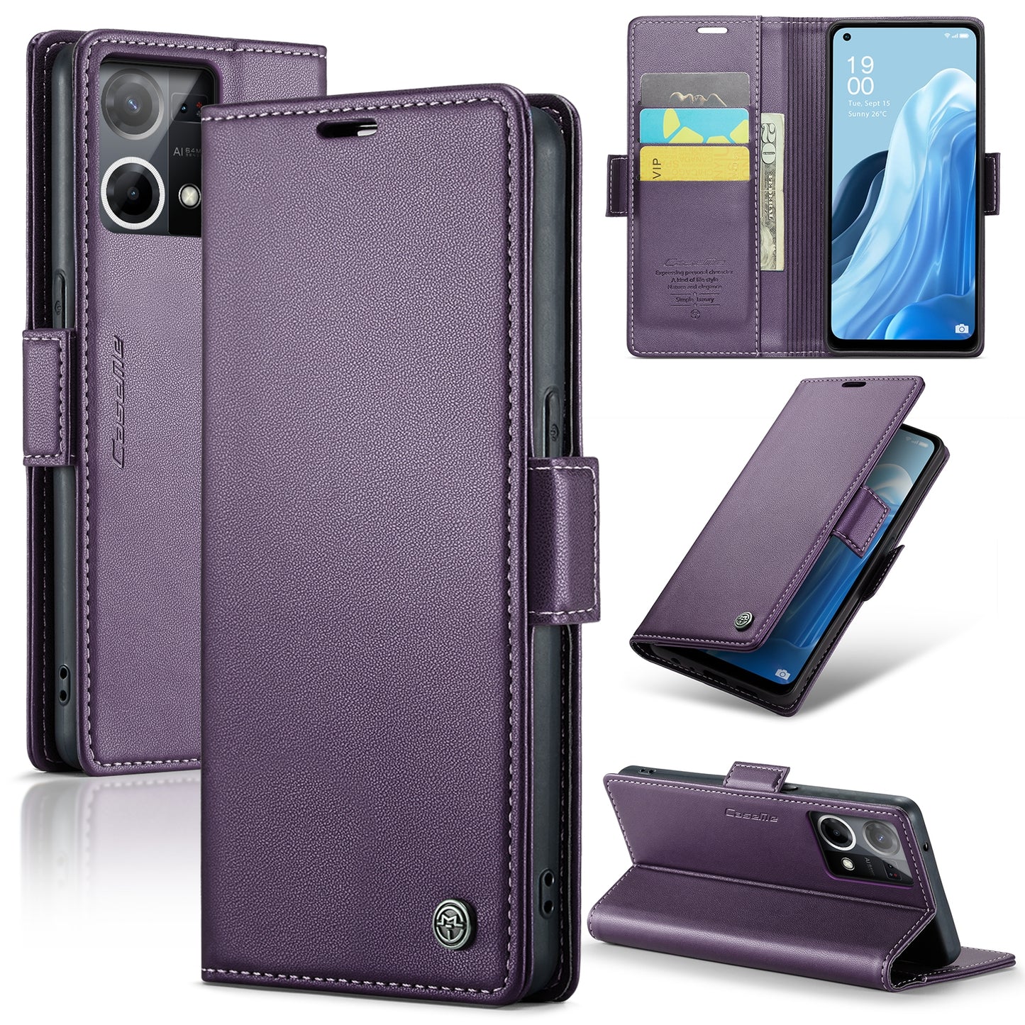 OPPO Reno8 4G Leather Wallet Case - RFID Blocking, Stand Function, Card Slots