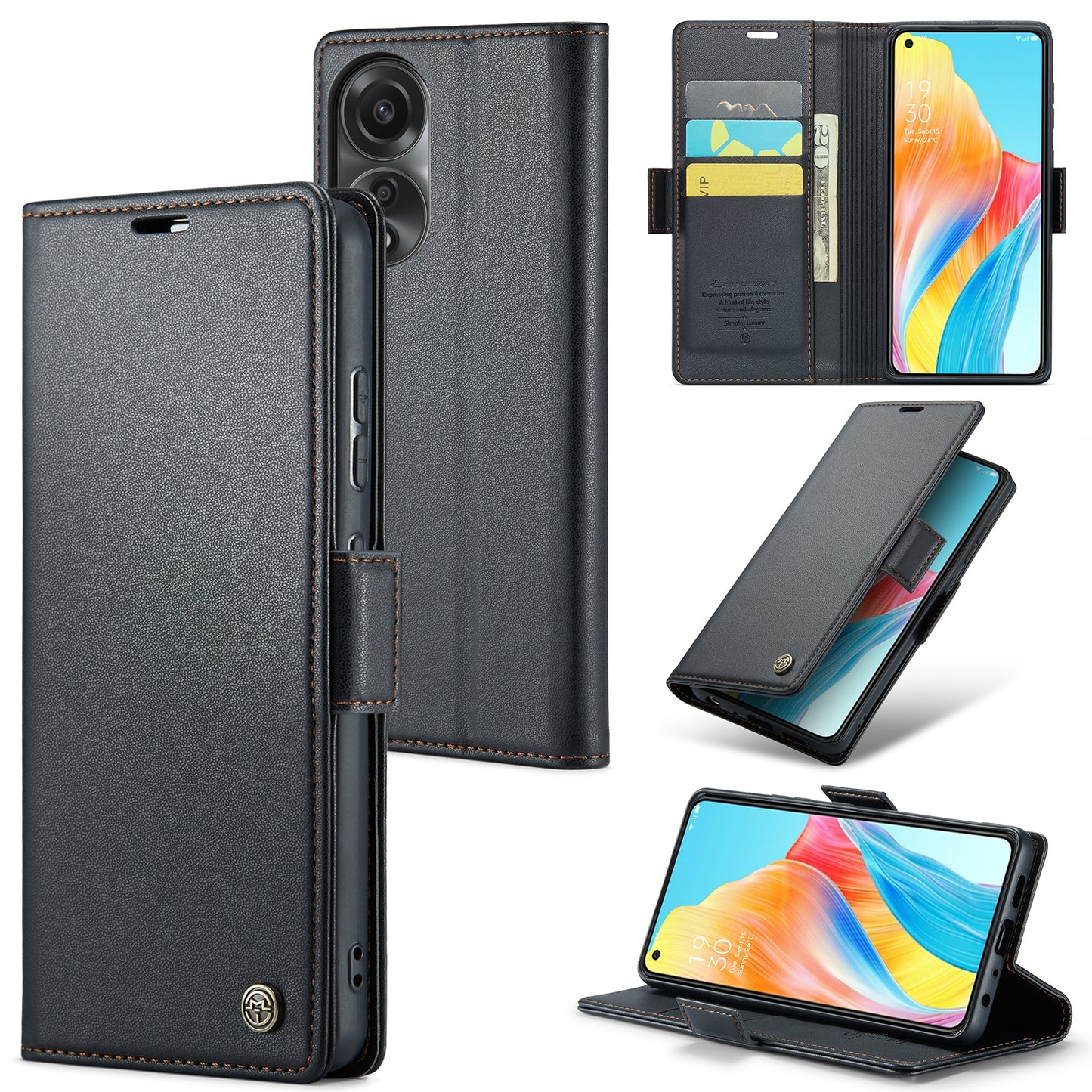OPPO A78 4G Leather Wallet Case - RFID Blocking, Stand Function, Card Slots