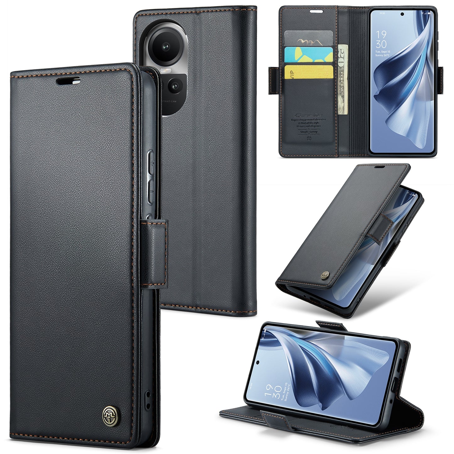 OPPO Reno10 5G Global Leather Wallet Case - RFID Blocking, Stand Function, Card Slots