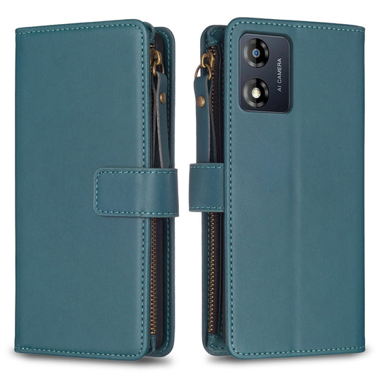 Motorola Moto E13 4G Leather Flip Wallet Phone Case with 9 Card Slots, Zipper Compartment, and Adjustable Stand