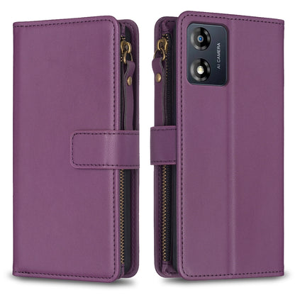 Motorola Moto E13 4G Leather Flip Wallet Phone Case with 9 Card Slots, Zipper Compartment, and Adjustable Stand