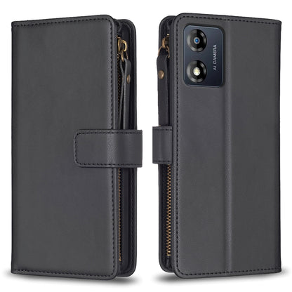 Motorola Moto E13 4G Leather Flip Wallet Phone Case with 9 Card Slots, Zipper Compartment, and Adjustable Stand