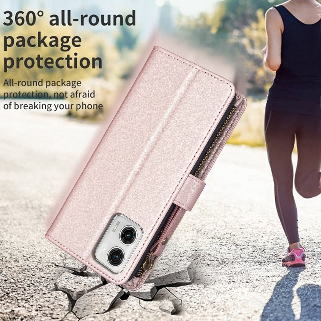 Motorola Moto G73 5G Leather Flip Wallet Phone Case with 9 Card Slots, Zipper Compartment, and Adjustable Stand