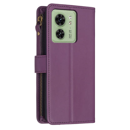 Motorola Edge 40 Leather Flip Wallet Phone Case with 9 Card Slots, Zipper Compartment, and Adjustable Stand