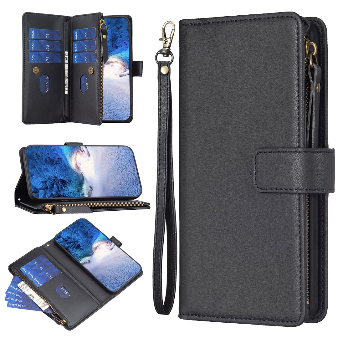Motorola Edge 40 Leather Flip Wallet Phone Case with 9 Card Slots, Zipper Compartment, and Adjustable Stand