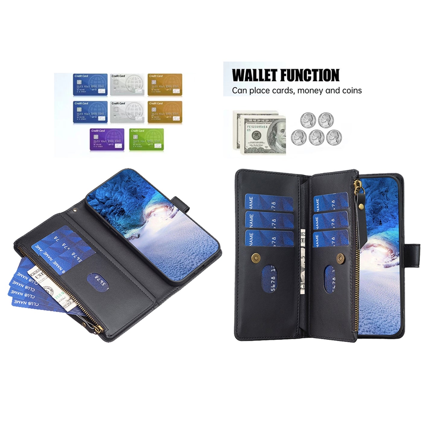 Motorola Edge 40 Leather Flip Wallet Phone Case with 9 Card Slots, Zipper Compartment, and Adjustable Stand