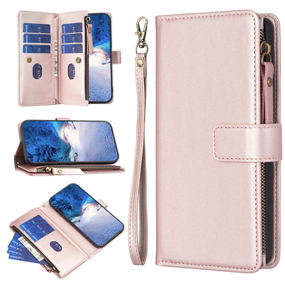 Motorola Edge 40 Leather Flip Wallet Phone Case with 9 Card Slots, Zipper Compartment, and Adjustable Stand