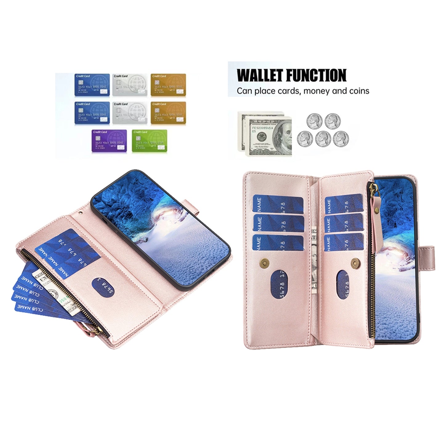 Motorola Edge 40 Leather Flip Wallet Phone Case with 9 Card Slots, Zipper Compartment, and Adjustable Stand