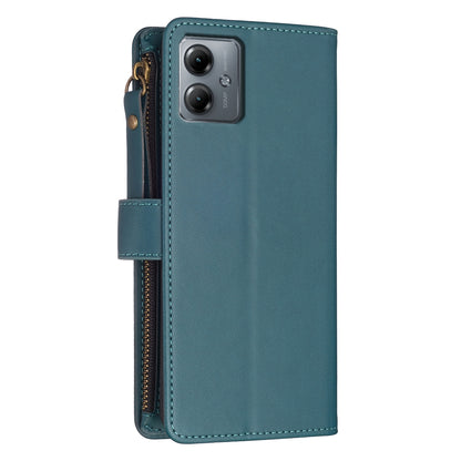 Motorola Moto G14 4G Leather Flip Wallet Phone Case with 9 Card Slots, Zipper Compartment, and Adjustable Stand