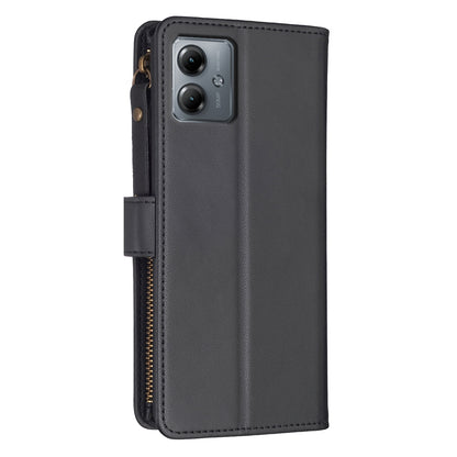 Motorola Moto G14 4G Leather Flip Wallet Phone Case with 9 Card Slots, Zipper Compartment, and Adjustable Stand
