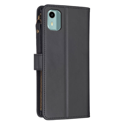 Nokia C12 Leather Flip Wallet Phone Case with 9 Card Slots, Zipper Compartment, and Adjustable Stand