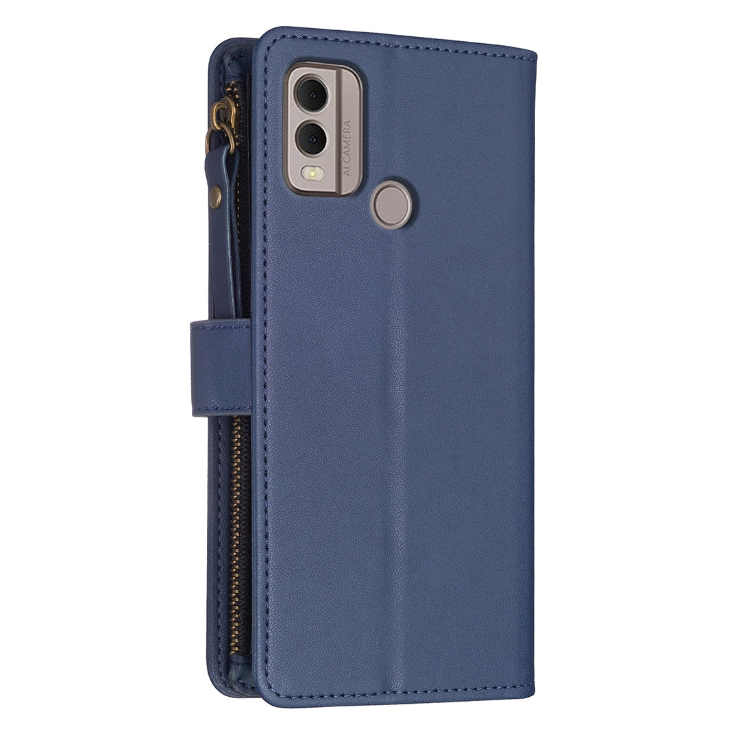 Nokia C22 Leather Flip Wallet Phone Case with 9 Card Slots, Zipper Compartment, and Adjustable Stand