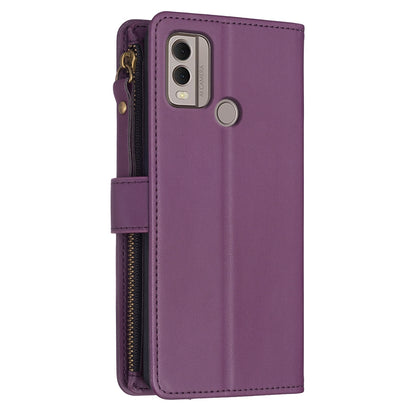 Nokia C22 Leather Flip Wallet Phone Case with 9 Card Slots, Zipper Compartment, and Adjustable Stand