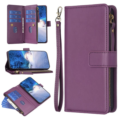 Nokia C22 Leather Flip Wallet Phone Case with 9 Card Slots, Zipper Compartment, and Adjustable Stand