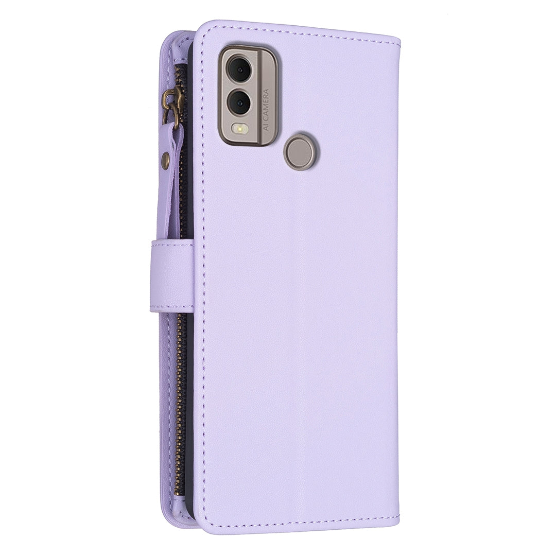 Nokia C22 Leather Flip Wallet Phone Case with 9 Card Slots, Zipper Compartment, and Adjustable Stand