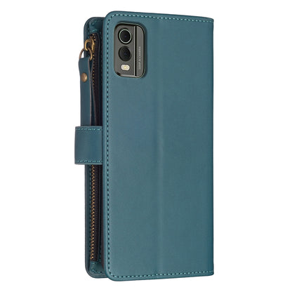 Nokia C32 Leather Flip Wallet Phone Case with 9 Card Slots, Zipper Compartment, and Adjustable Stand