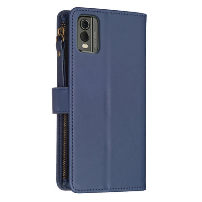 Nokia C32 Leather Flip Wallet Phone Case with 9 Card Slots, Zipper Compartment, and Adjustable Stand