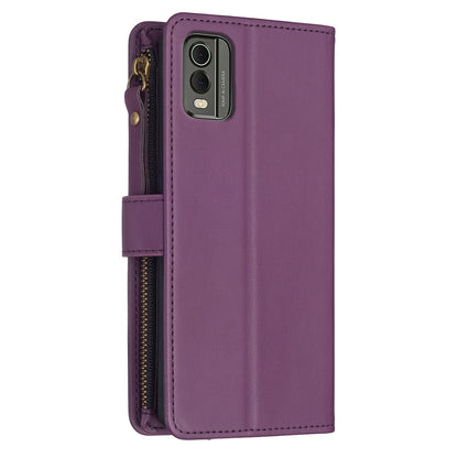 Nokia C32 Leather Flip Wallet Phone Case with 9 Card Slots, Zipper Compartment, and Adjustable Stand