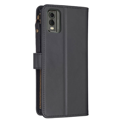 Nokia C32 Leather Flip Wallet Phone Case with 9 Card Slots, Zipper Compartment, and Adjustable Stand