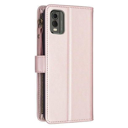 Nokia C32 Leather Flip Wallet Phone Case with 9 Card Slots, Zipper Compartment, and Adjustable Stand